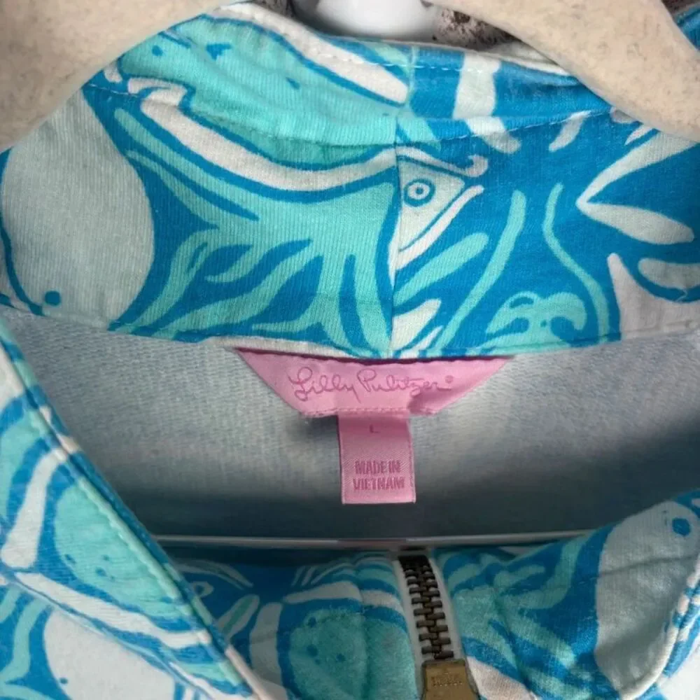 Lilly Pulitzer Skipper Popover What A Racquet Blue White Sweatshirt Womens M